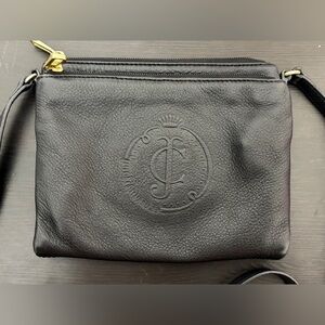 Juicy Couture Heritage Black Pebbled Leather Triple Zip Crossbody Vintage Y2K